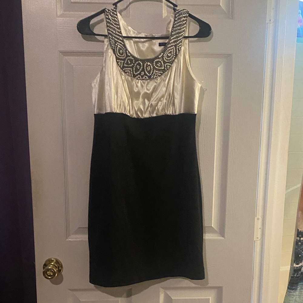 Tiana B. Black and White Mini Dress with Beaded Detail